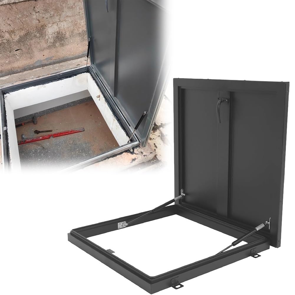 Rygcrud Gray Large Commercial Roof Accesses Hatch Manhole Lids, With Handle & Gas Shock Strut, Rainproof Board For Warehouse/School, Hotels And Restaurants(65X75cm)