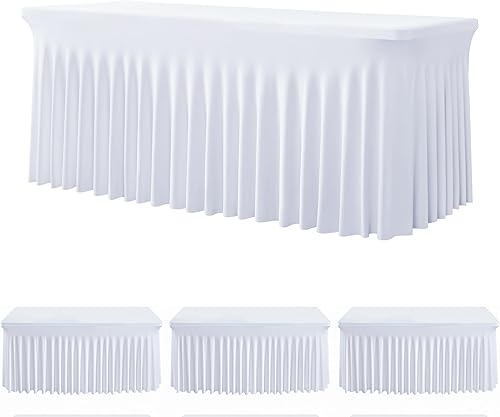 Miniatura 1 de Mantel de elastano blanco para mesas rectangulares de 6 pies, paquete de 3 manteles elásticos de 6 pies, falda de escritorio para fiestas, bodas,
