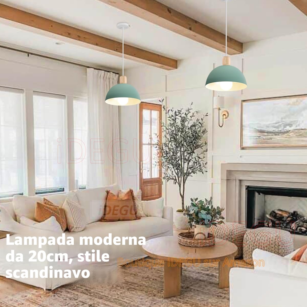 iDEGU Lampada a Sospensione Retrò 20CM LED Lampada a Soffitto in Legna Metallo Moderna Lampadario Stile Scandinavo a Semicerchio Plafoniera per Soggiorno Sala da Pranzo Camera da Letto (Verde)