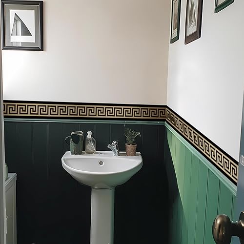 Miniatura 6 de funlife Adhesivos para borde de pared con patrón de Grecia, autoadhesivo para zócalo de pared, línea de cintura para espejo de tocador de pared de