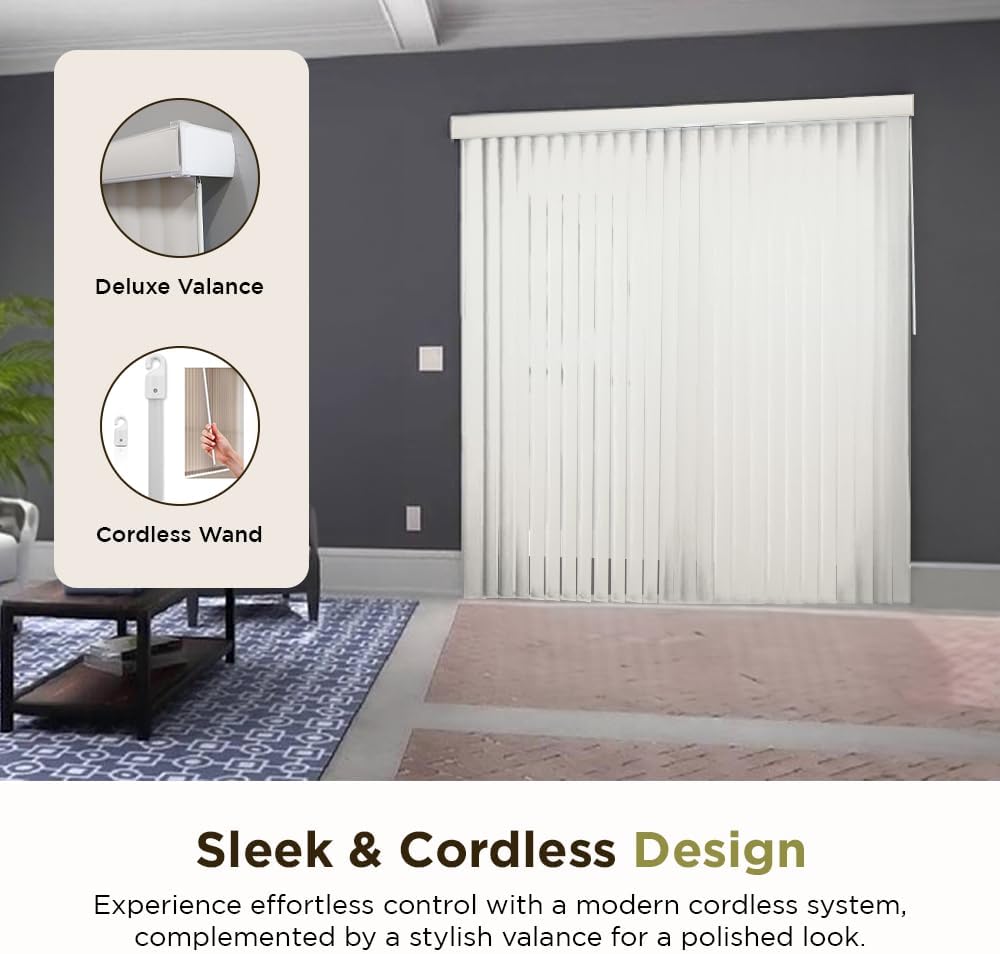 BlindDen - Vinyl Vertical Window Blinds for Home - Vertical Blinds for Sliding Glass Doors - Solid Off-White 82" Wide x 72" Long, USA