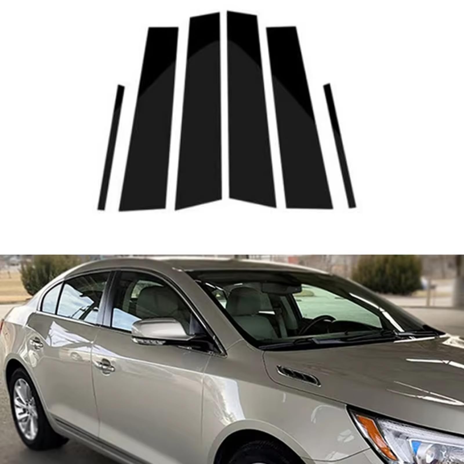 Naklejki na drzwi i ramy okienne do Buick Lacrosse (2010-2016), błyszcząca, czarna, na kolumny okienne i drzwiowe, osłona kolumny BC, listwy ozdobne, naklejki dekoracyjne