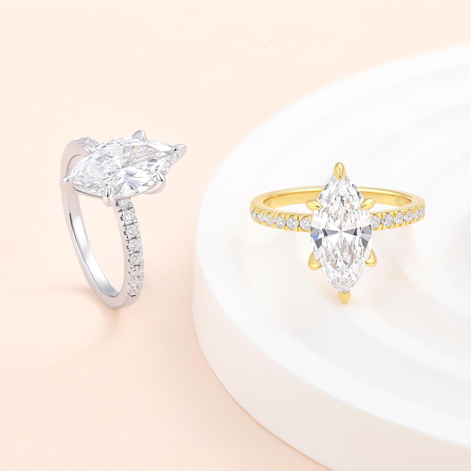 Elspeth 3CT 925 Sterling Silver Engagement Rings Elongated Marquise Cut