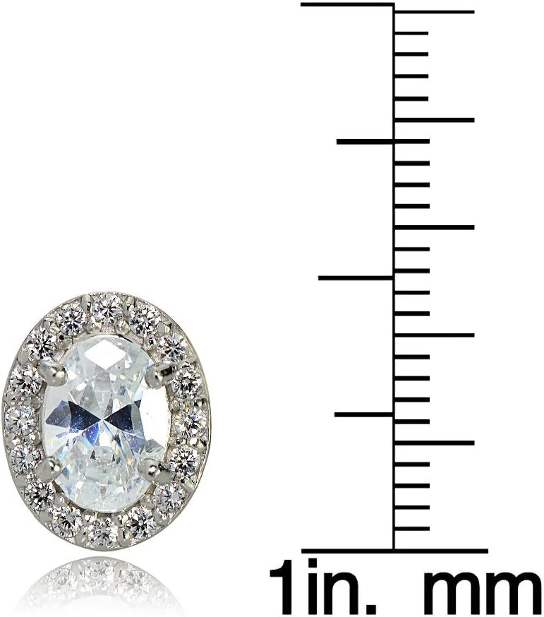 Sterling Silver Genuine, Created or Simulated Gemstone Oval Halo Stud Earrings - Image 4