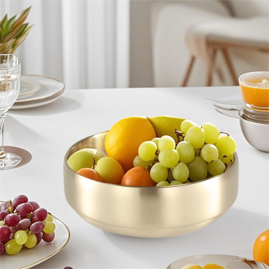 SANQIAHOME 47oz/8.3" Saladier en acier inoxydable de qualité 2pcs/set - Double paroi anti-brûlure, lavable au lave-vaisselle, grand bol de service pour la famille Bol à soupe doré de grande capacité