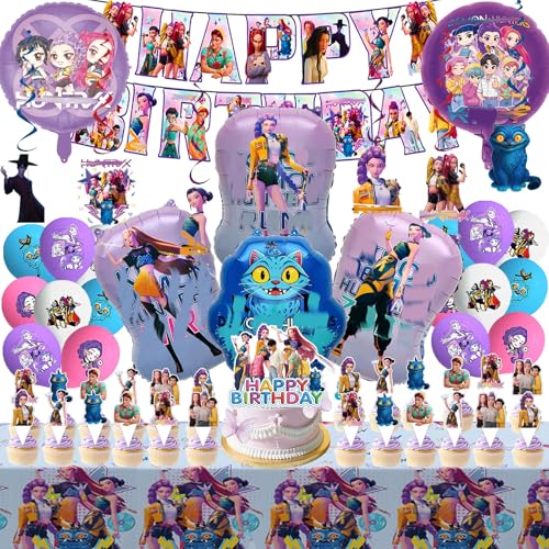 55 Stück k-pop deko geburtstag Set, Banner, Hängende Charms, Tischdecke, Kop Coole Anime-Style Aluminiumfolienballon, Latexballons-Coole K-Pop-Dekorationen für Kinder- und Fanpartys