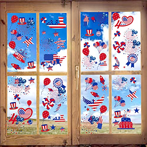 8 Blatt 4. Juli Unabhängigkeitstag Fenster-Dekorationen, große abnehmbare Fenster-Aufkleber für Zuhause, Kühlschrank, Küche, Büro, Dekoration, Partyzubehör Cover