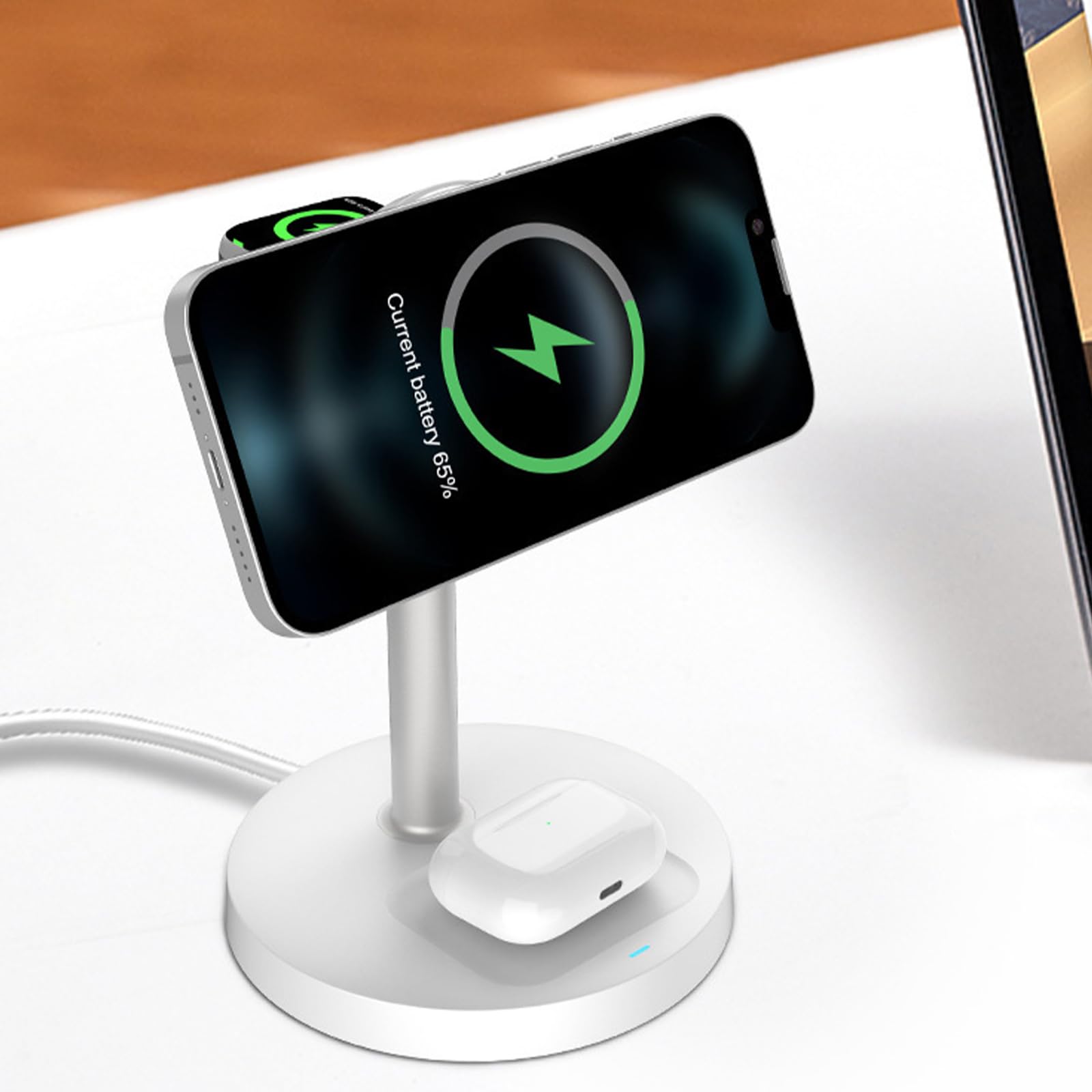 Stazione ricarica 3 in 1 Supporto magnetico da, White | Ricarica rapida per più dispositivi, dock ricarica magnetico, rilevamento oggetti estranei, smartwatch,