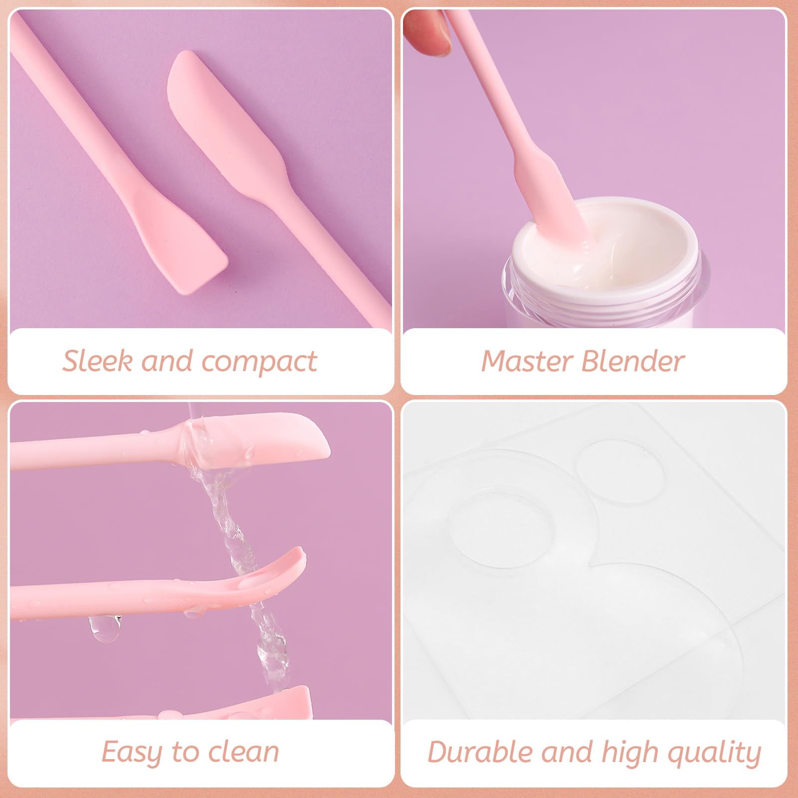 Juego de espátulas para mezclar maquillaje, 2 mini paletas de maquillaje acrílico y 2 espátulas de silicona para el cuidado de la piel, paleta de base de crema para mezclar y guardar 5