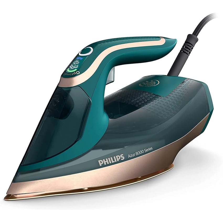 Philips Azur Serie 8000 Ferro A Vapore - 70 g/min Di Vapore Continuo, 240 g Vapore Turbo, 3000 W Di Potenza, Tecnologia OptimalTEMP, Verde Opale (DST8030/70)