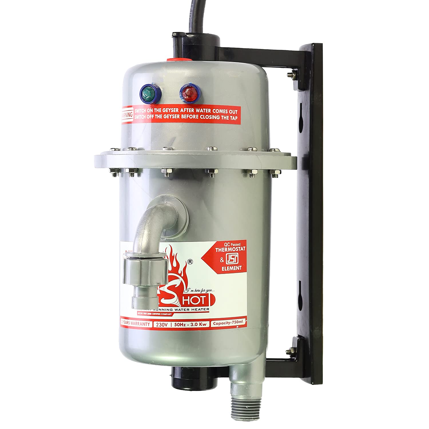 Mr.Shot Instant Running Water Heater, Made Of First Class Abs Plastic, Manual Reset Model, Metallic Grey Color.