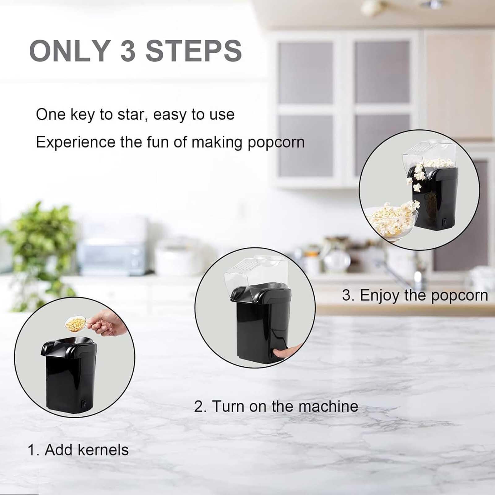 Macchina per Popcorn elettrica ad Aria Calda da 1200 W, Macchina per Popcorn ad Aria Calda, Senza Bisogno di Olio, spuntino Sano e Delizioso per Bambini, Adulti, Macchina per Popcorn