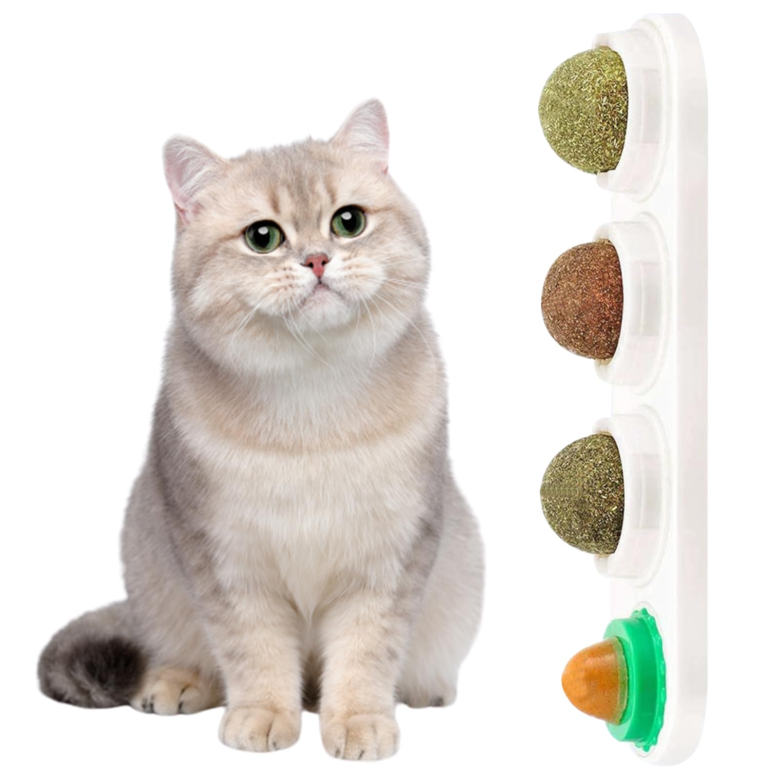 MILIAFLICK Bola de Hierba Gatera Giratorio Catnip Bolas Catnip para Gatos Catnip Ball Golosinas de Hierba Gatera Giratorias de 360° con Tapa para Almacenar Bolas de Pared de Hierba Gatera