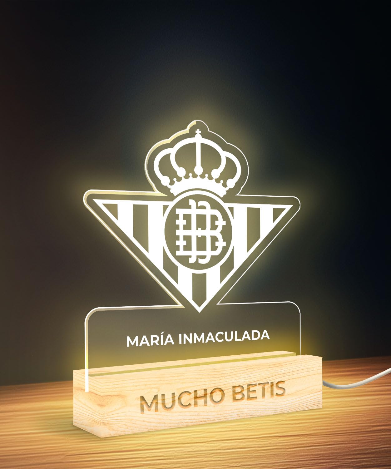 Panorama Fútbol Lampara de Mesa con Escudo Betis 15x22 cm - Lamparas de Mesita de Noche - Luz Nocturna Infantil con Luz Led USB - Regalos Personalizados y Originales