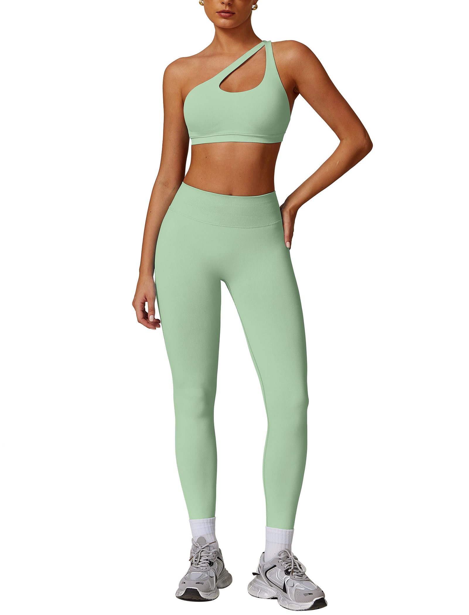 ABOCIW Women Workout Sets Seamless High Waist Scrunch Butt Lifting Gym Leggings Cutout One Shoulder Sports Bra