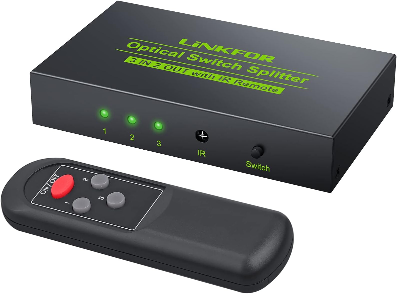 LiNKFOR Optical Splitter Switcher 3 IN 2 OUT Remote Control 3 Ports ...