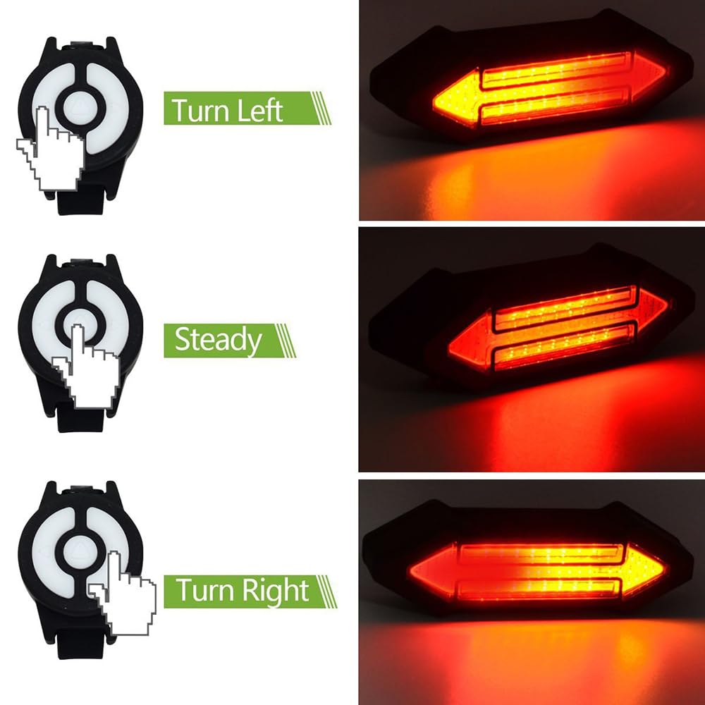 Feu arrière de vélo sans Fil à LED de 500 lumens avec télécommande, Clignotants et Fonction Frein intégrés. Rechargeable par USB.