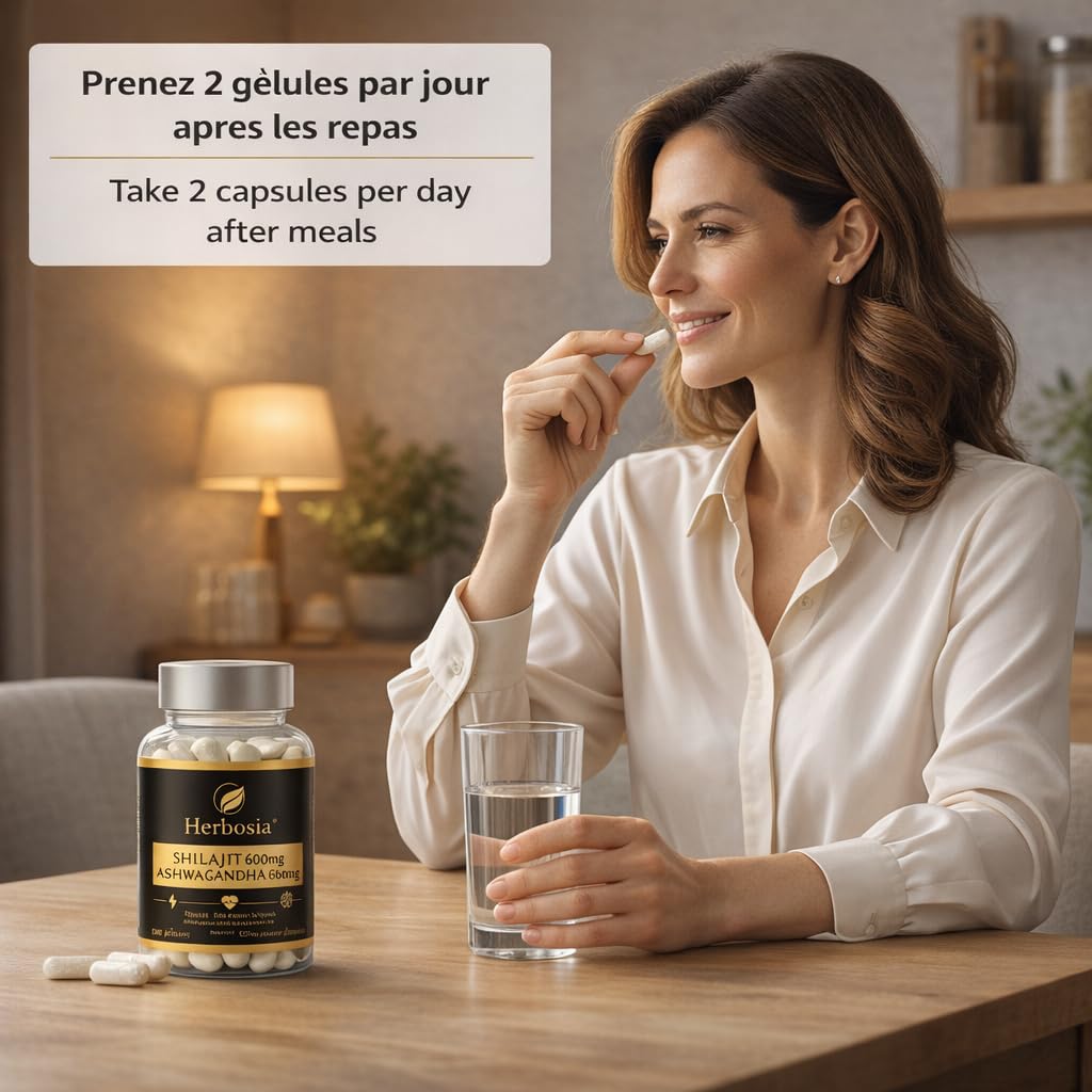 Shilajit 600 mg + Ashwagandha 600 mg – Complément Ayurvédique Origine Himalaya | 71% Acide Fulvique & Oligo-Éléments Naturels | Énergie, Vitalité & Anti-Stress | 120 Gélules