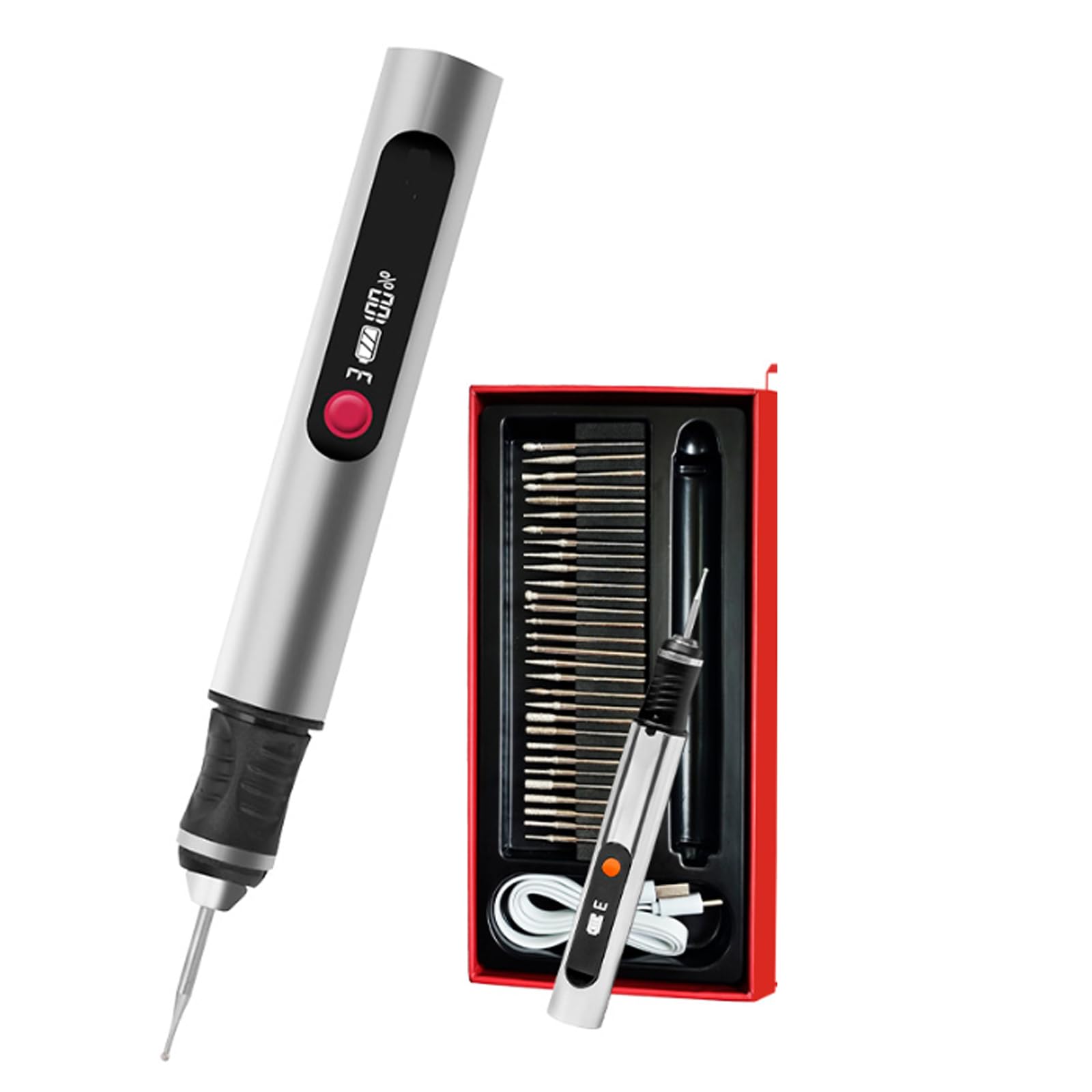 WerkStift PRO Ultimativer kabelloser tragbarer Gravierstift für Künstler, Heimwerker - über 50 Oberflächen gravierbar, anfängerfreundlich, wiederaufladbar, 30 Bits inklusive