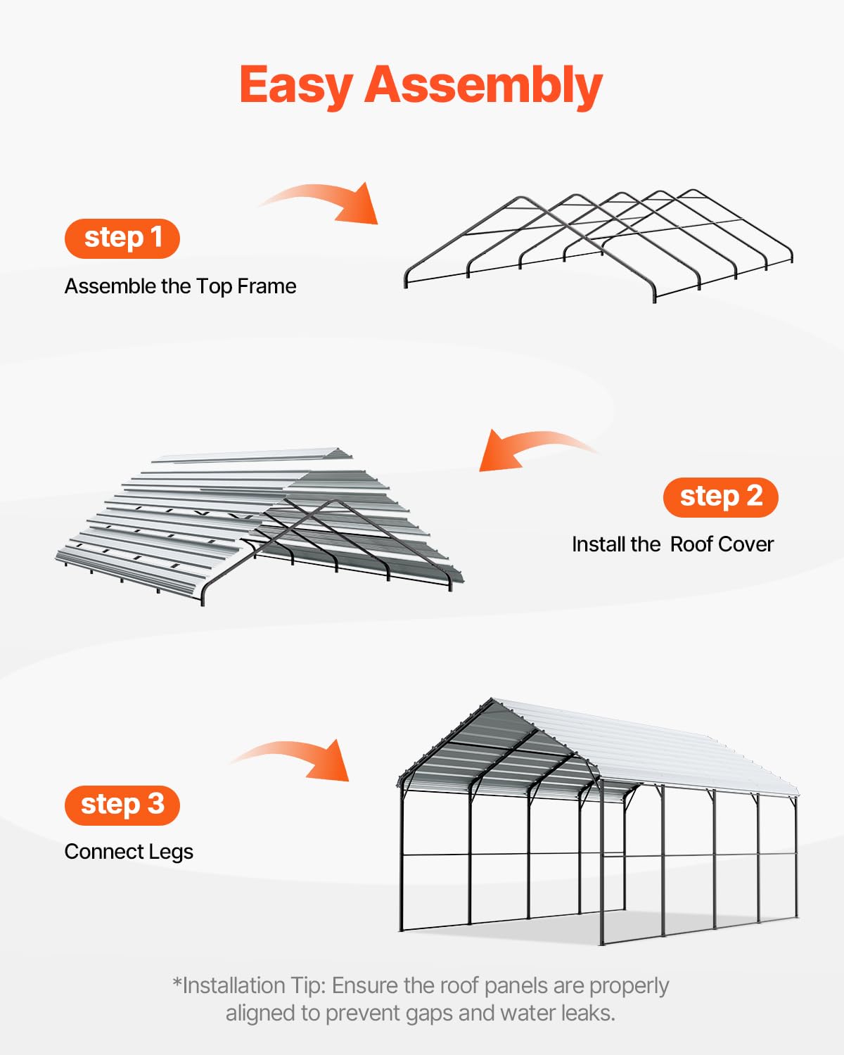 VEVOR Carport en métal pour usages graves 3,6 x 6 x 3,15 m avec structure et toit en acier galvanisé, rideau de garage parois latérales amovibles, abris de voiture multi-usages pour ramassage, bateau,