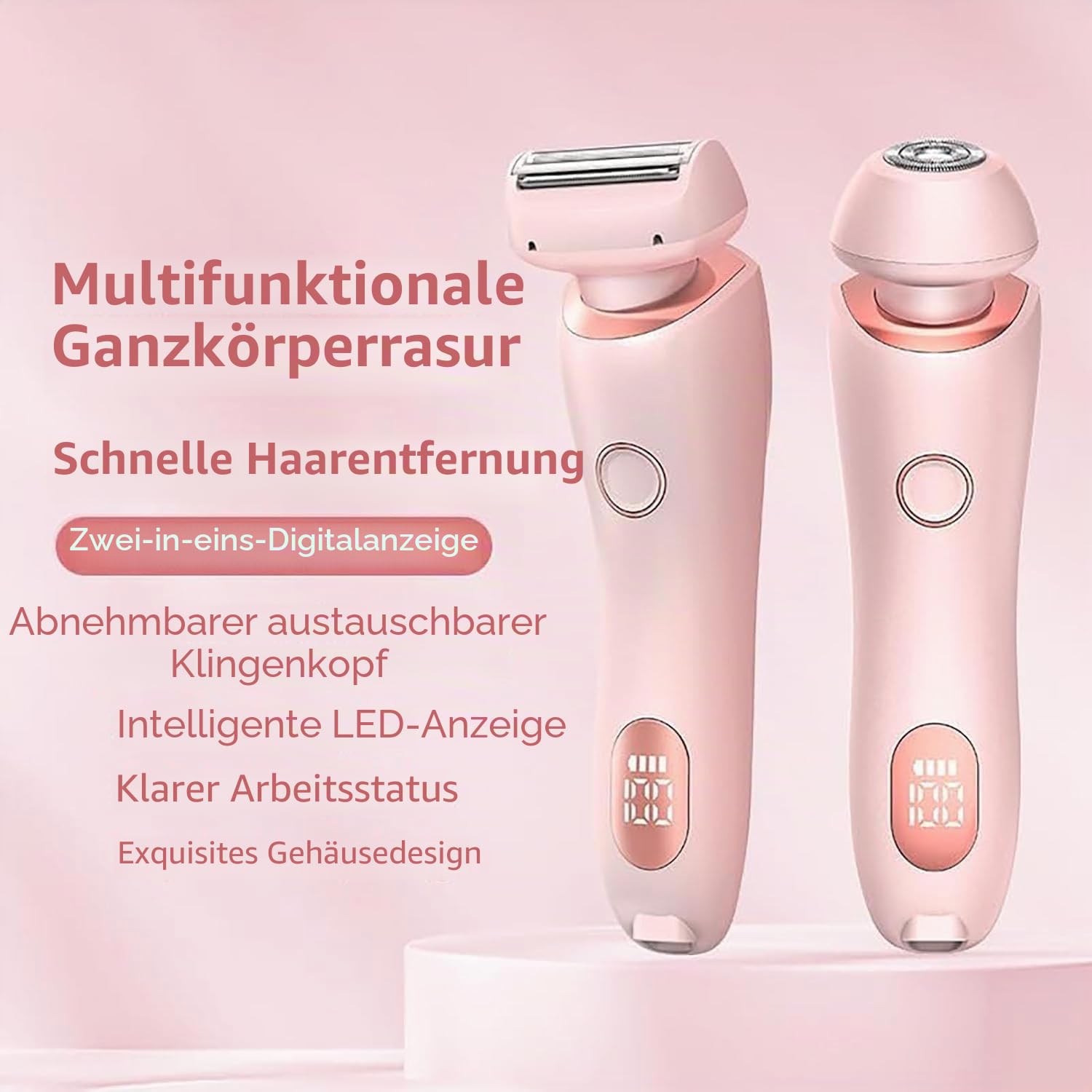 Sommer Starter Set, Rasierer - Für Seidig Glatte Haut, Rasierer Damen, Ipx7 Wasserdicht, Kabelloser USB Nass/Trocken Epilierer Für Gesicht Bikini Beine Arme (Pink)