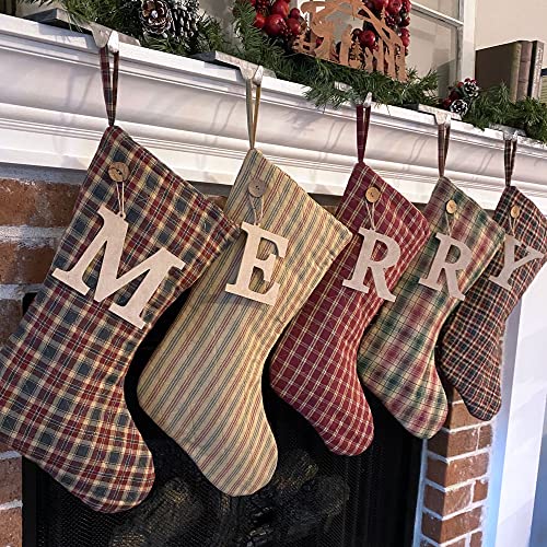 Marilee-Home-Vintage-Christmas-Stripe-Red-Green-Simple-Quilted-Homespun-Christmas-Stocking-with-Personalized-Letter-Charm Marilee Home Vintage Christmas Stripe Red Green Simple Quilted Homespun Christmas Stocking with Personalized Letter Charm