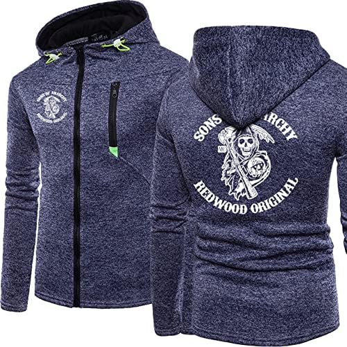 ODEJO Mens Hooded Sweatshirts for Sons of Anarchy Drawstring Zipper Hoodies Leisure Cardigan Pockets Sportswear Tops-black||L