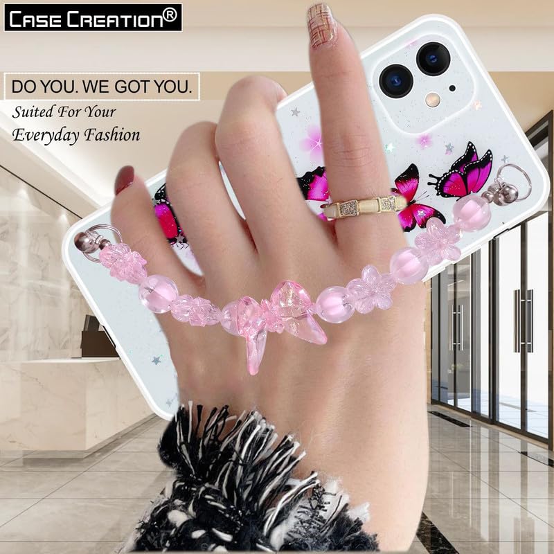 Image of COVERLY Fancy Chain Case Cover for iPhone 12 Pro, Wrist Holder Butterfly Stand Cotton Candy Dream Charming Flower Design Rainbow Girlish Full Protective Bracelet Fashion Case for Apple iPhone 12 Pro