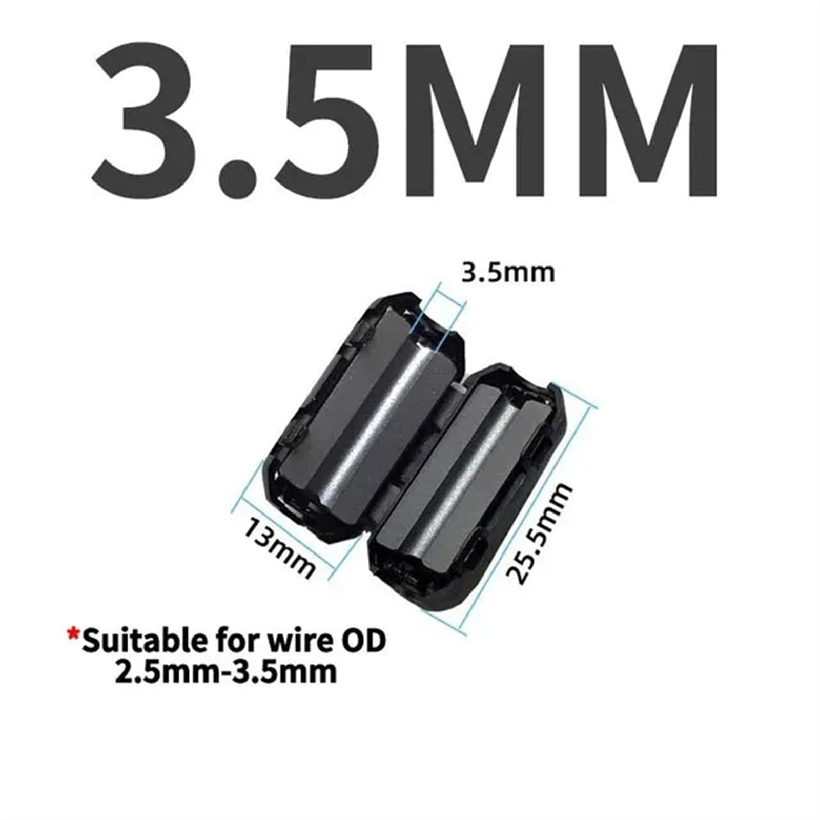 20 PCS Nero Anello Magnetico Filtro In Ferrite for La Schermatura del Cavo Diametro Interno 3.5 MILLIMETRI 5/7/9/11/13/15 MILLIMETRI Filtro di Smagnetizzazione ( Color : 3.5mm-ui650 , Size : 20 PCS )