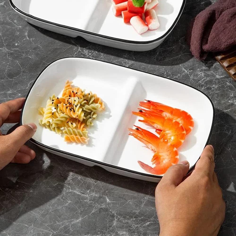 Piatto Scomparti Porcellana, Piatto Due Scomparti Dieta Ceramica, Piatto Porzioni per Snack, insalata, Dessert, Spaghetti, Bistecca