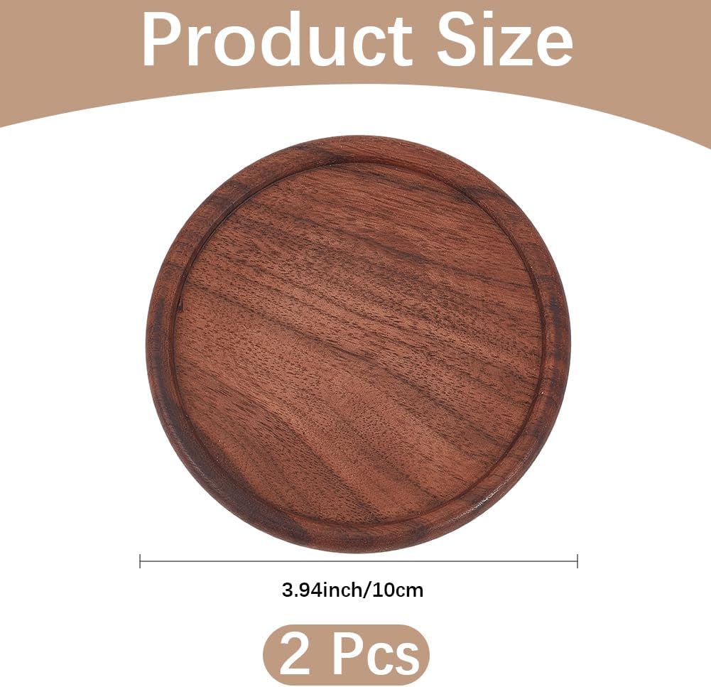 2PCS 4 Inch Round Walnut Wooden Coasters Grooved Natural Cup Holder Heat Resistant Thermal Insulation Pads Tabletop Protection Wood Coffee Cup Mug Mats Saucers for Drinks Bar Kitchen Home image 2