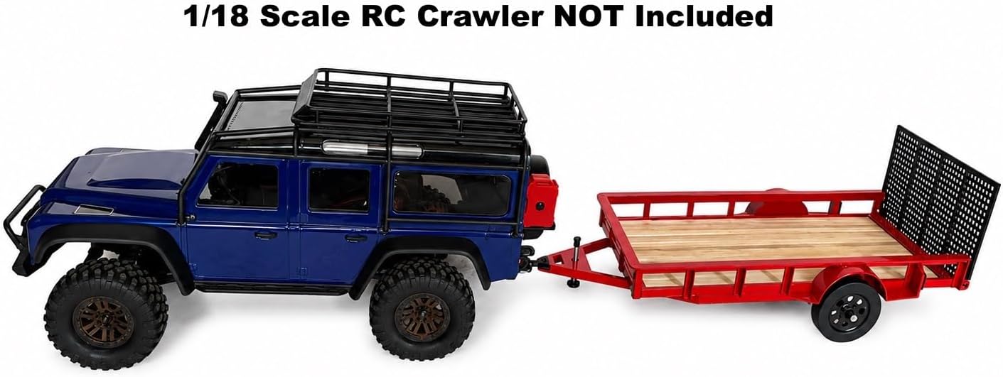 AM Scale 1/24-1/18 Utility Trailer, Compatible with axial SCX24, Traxxas TRX4M, Kyosho mini-z 4x4 (Red)