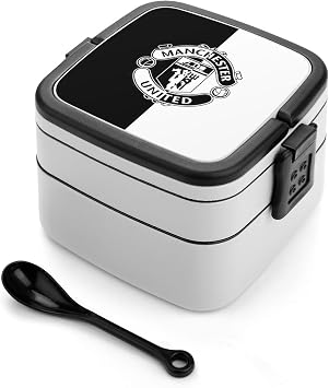 Manchester United FC Lunch Box, 2-Tier, Lady s Box, Bento Case, Storage Container, Bento Box, With Tableware, Stylish, Large Capacity, Popular, For Office, Camping, Leak Proof, Portable, Students, Salesman, Men and Women