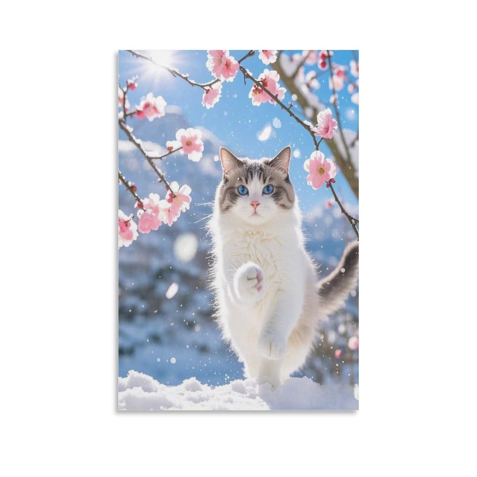 IEJKLUVWX Sakura Ragdoll Kitten Wall Art Floral Feline Portrait Fade-Resistant Vibrant Colours Easy to Install for Sofa Background Above Bed Home Decor Lover Original 20x30inch(50x75cm)