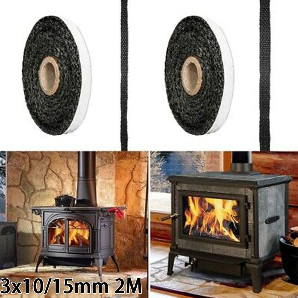 FACAIIO High Temp Black for Flat Stove Rope 10mm x 3mm x 2M Fiberglass Glass for Door Seal Gasket Fireplace Wood Burner Oven Kiln Furnace Expansion Joint Packing