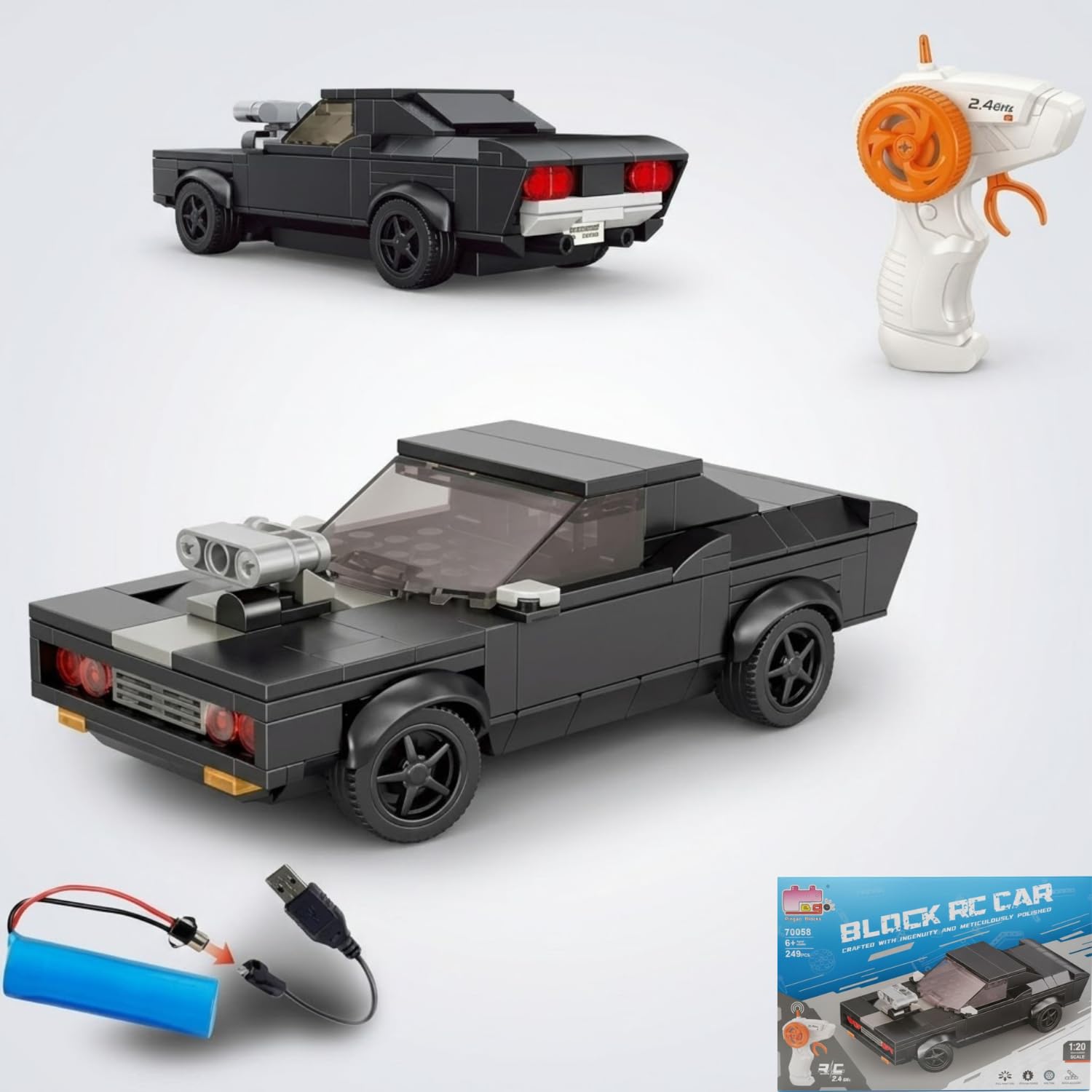 249 Pieces Building Blocks Model Kit – 1:20 Scale Black Sports Vehicle Static DIY Construction Set for Kids 6+ & Teens, Collectible Display Toy Gift for Boys & Auto Lovers.-image-42