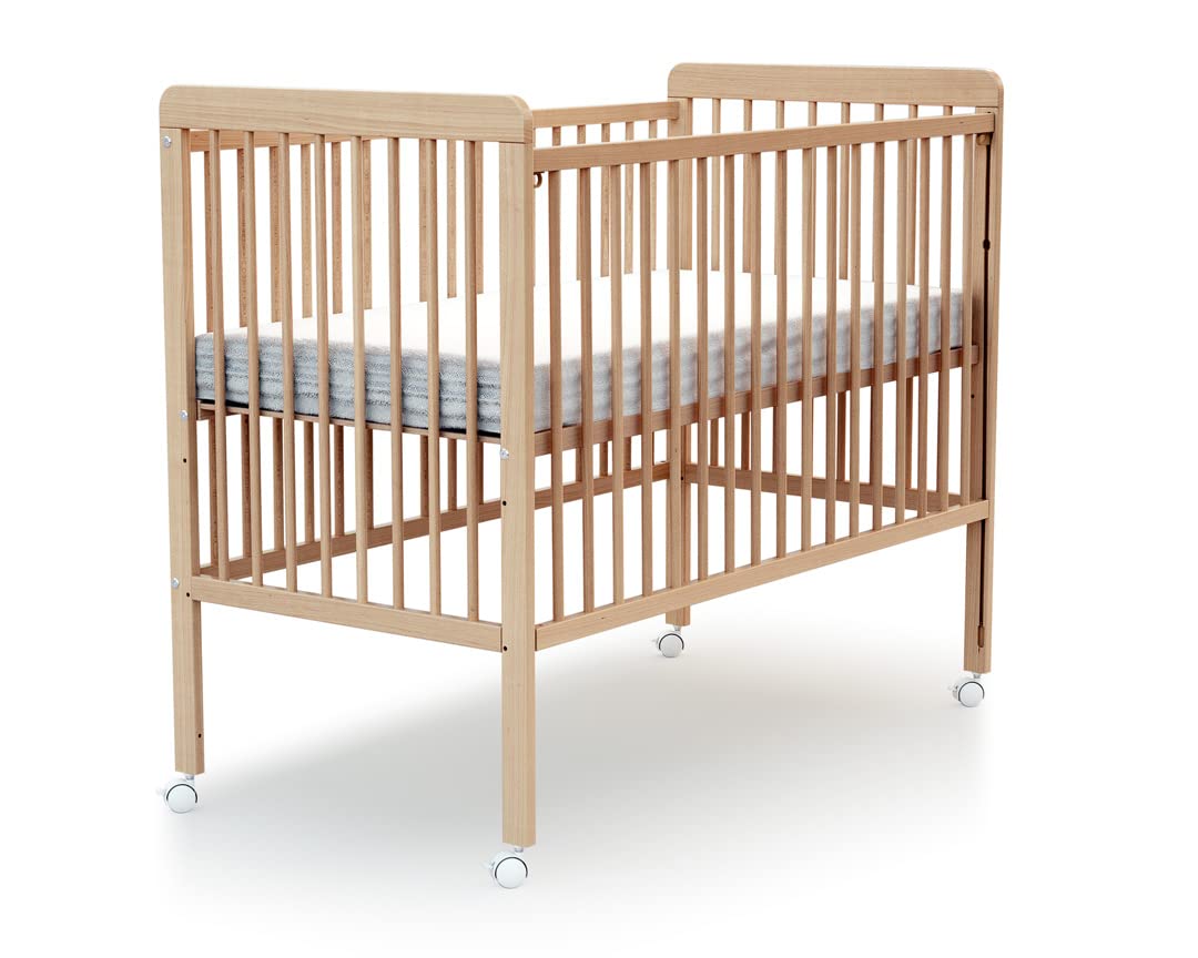 Webaby - Lettino bambini con sponde regolabile LIVO legno - Faggio verni - 60 x 120 | Base del cassone regolabile a 3 altezza | 4 ruote multidirezionali con freno