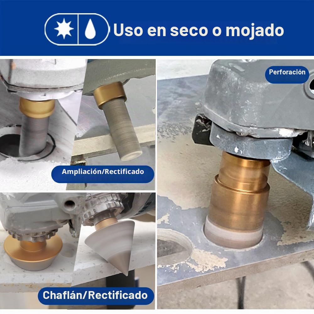 SHDIATOOL Broca de Diamante 12pcs (6/6/8/20/25/35/50/68/110+20mm Finger Milling Bit+50mm Broca biseladora+Hex) Kit de sierra de corona Brocas para azulejos para Porcelana Cerámica Mármol Rosca M14