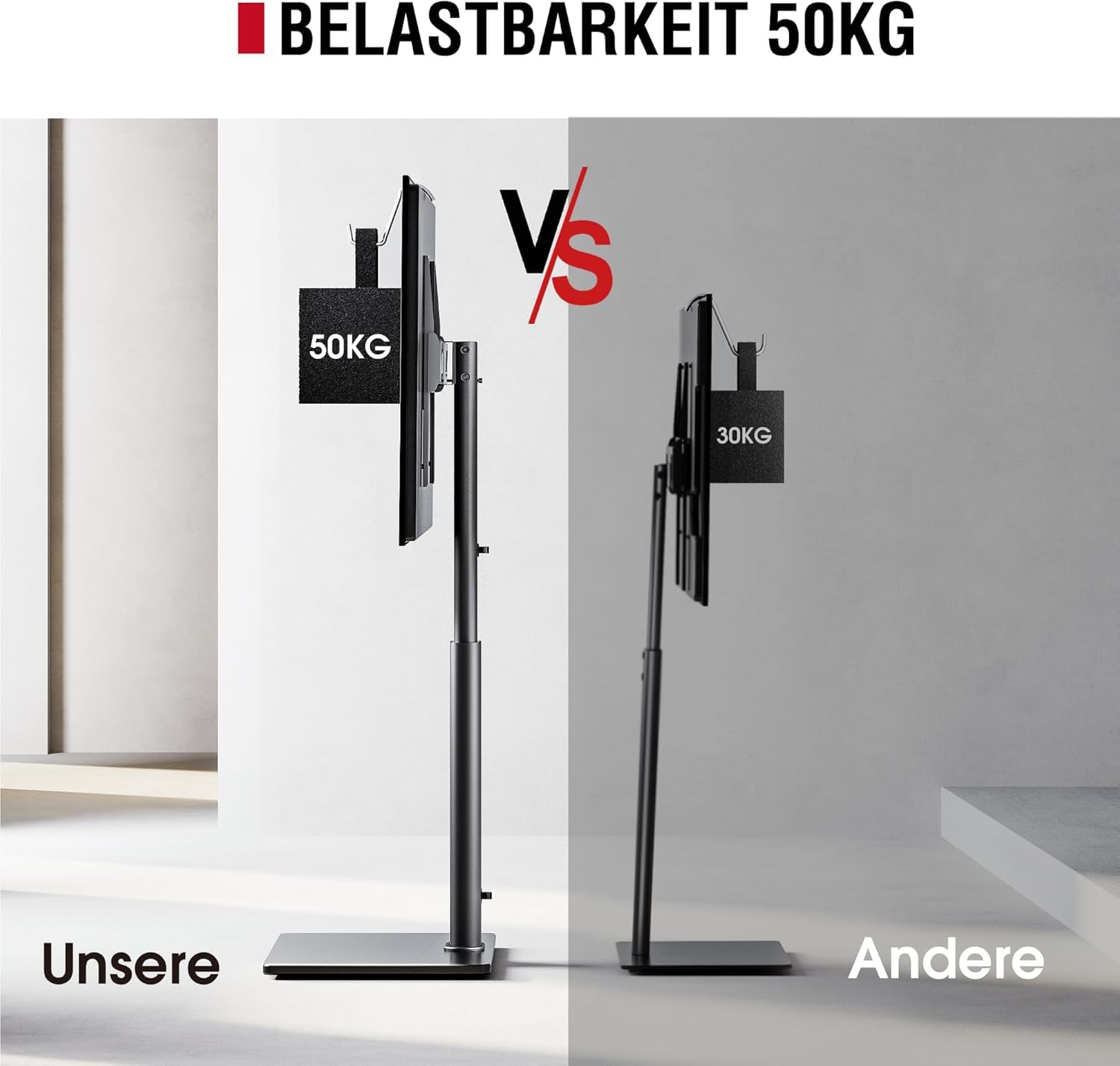 AOKCOS TV Ständer Bodenständer Höher 1.6m für 43-75 85 Zoll Fernseher, Neigbar Schwenkbar Höhenverstellbar Fernsehständer, Universal TV Standfüße Standfuss Max VESA 600x400mm 50KG (Schwarz)