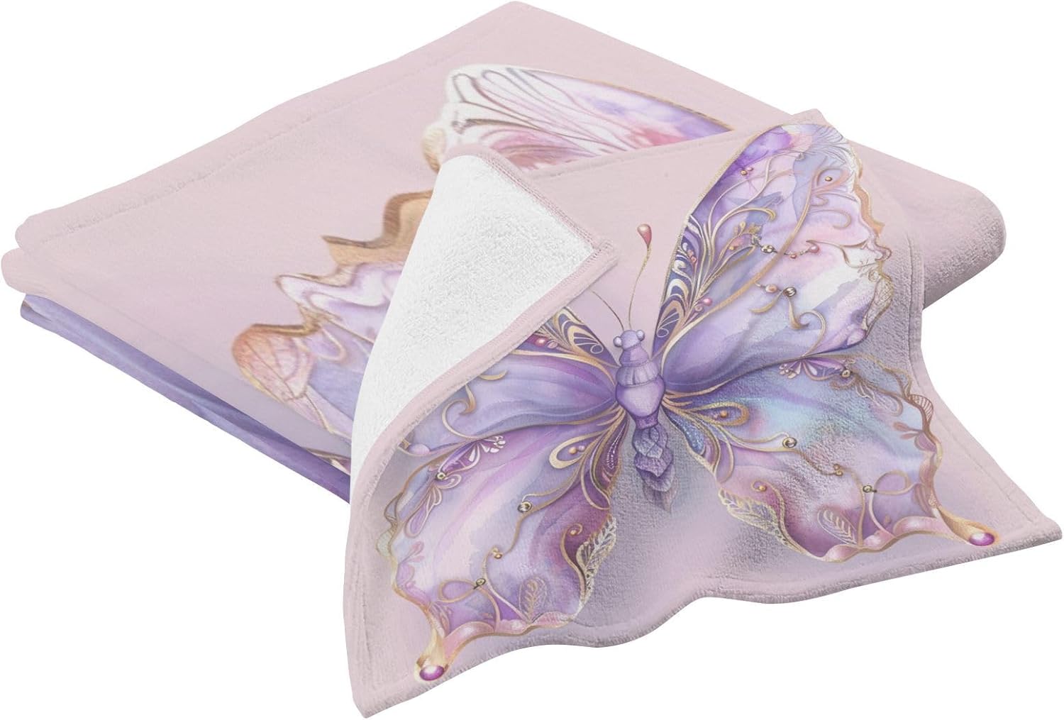 Hand Towels Premium Soft and Highly Absorbent Magical Butterfly 2 Pcs Towels for Bathroom Set 100% Cotton Decorative Face Towels