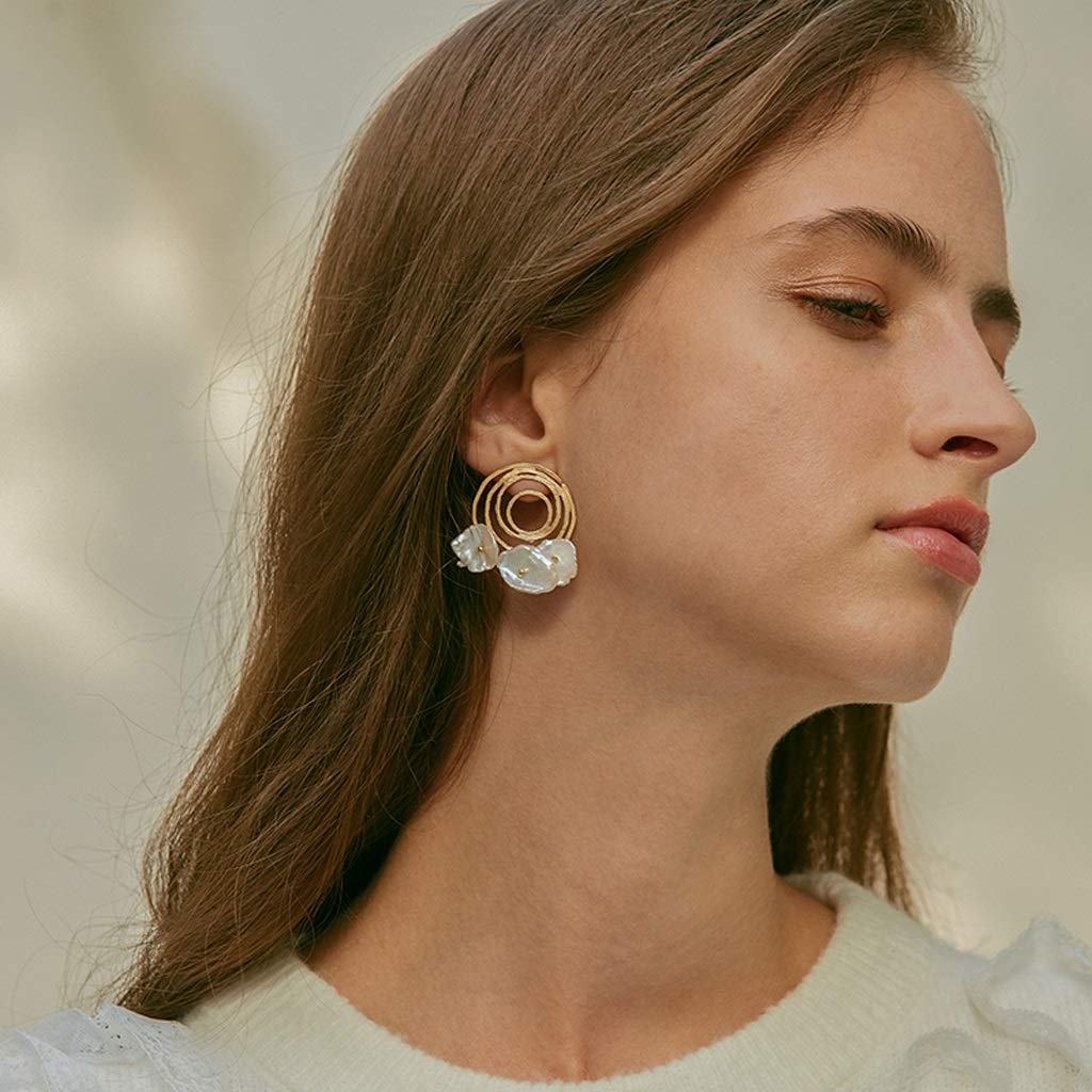 LLXYWJ Damen-Ohrringe, hochwertige Vintage-Ohrringe aus Sterlingsilber, zierlicher Schmuck, barocke Perle, zierlicher Brautschmuck für die Hochzeit