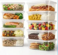 Kit 10 Potes BPA Free 800ml Hermético com TRAVA Para Freezer e Microondas COR: transparente