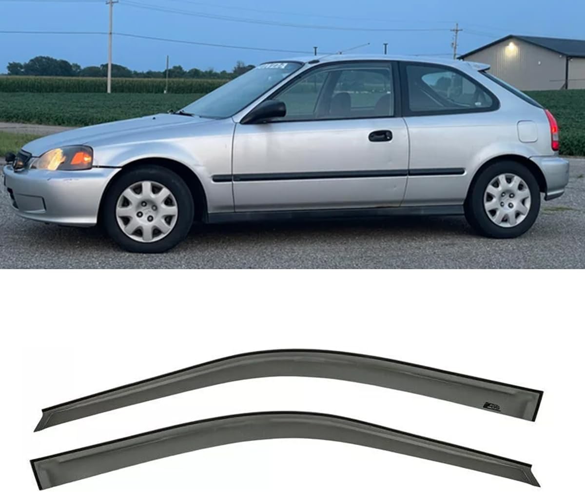 Window Deflectors Visors Rain Sun Guard Fit for H0NDA Civic 1996-2000 Coupe JDM Smoke Tinted Side