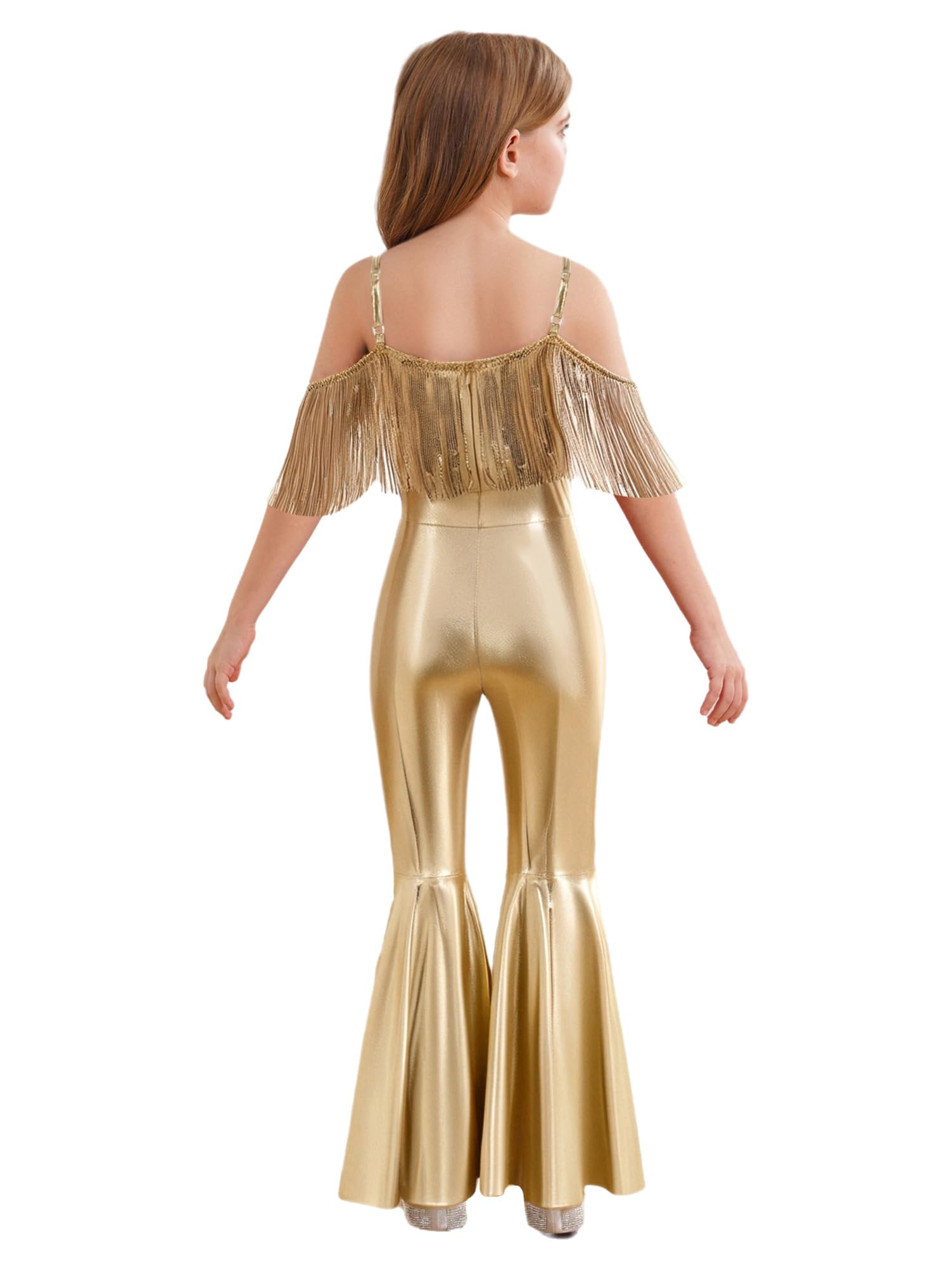 Alvivi Tuta Lucida da Ballo Latino Bambina con Nappe Abito Elegante Principessa da Cerimonia Jumpsuit Pantaloni Svasata da Festa Sera Cocktail Jazz Valzer Prom