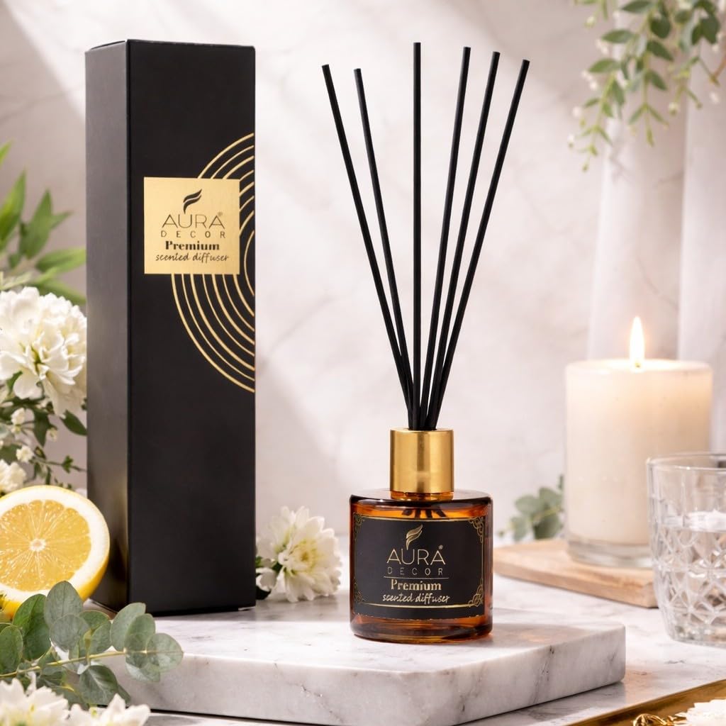 AuraDecor Luxe Reed Diffuser Set 50 ml Reed Oil & 6 Reed Sticks, Long-Lasting & Premium Aroma (Medium, Oudh)-picture-20