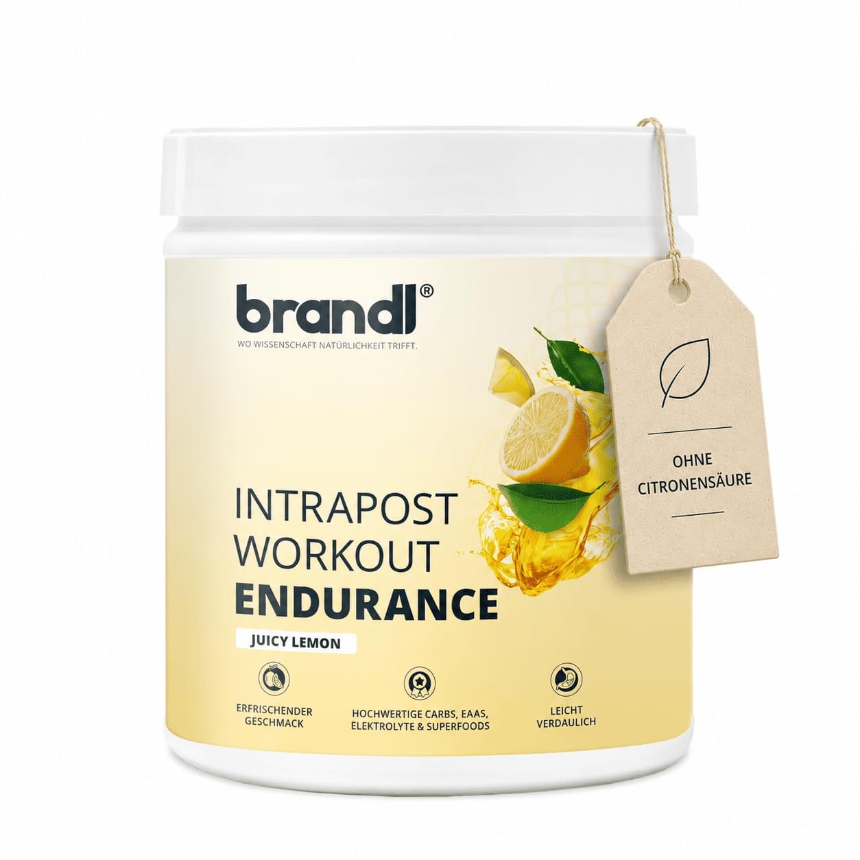 Sport all-in-One Ausdauer-Drink Endurance - hochwertige Elektrolyte, Kohlenhydrate, EAAs & Superfoods - Isotonisches Getränkepulver lemon by brandl® - Electrolytes, Eiweiß - 600g Intrapost Workout