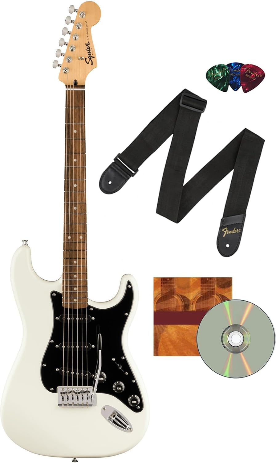 Fender Squier Sonic Stratocaster Bundle with Guitar Strap, Picks, and Austin Bazaar Guitar DVD - Arctic White