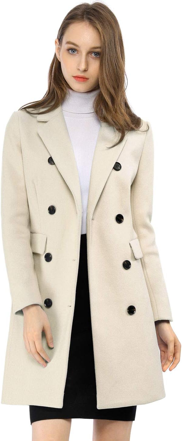 Allegra K Women's Winter Coat Elegant Notched Lapel Double Breasted Trench Coat - Image 2