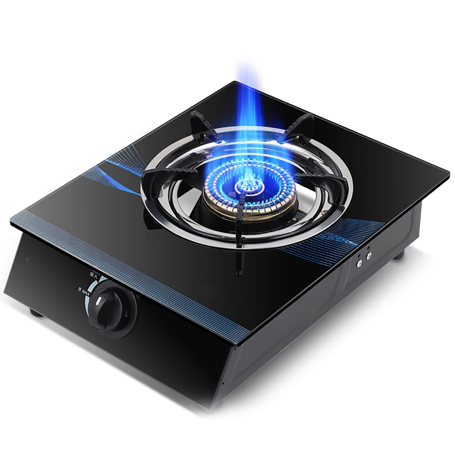 Gas cooktop Desktop Burners Hob gas hob Black Tempered Glass 4.5KW Cooktop With Safety Child Lock Knob For Compact Living, Kitchen, Camping Or Caravans(Black,NG)