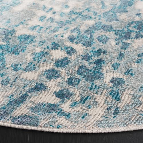Tapete redondo 6'5" Cream y Teal diseño boho abstracto miniatura 3